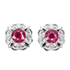925 Sterling Silver Earrings Round Ruby 5mm Simulated Cz Gemstone Jewelry - Picture 1 of 10
