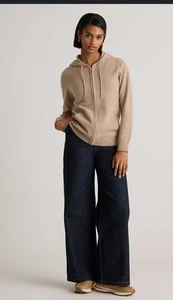 Quince Mongolian Cashmere Full Zip Oatmeal  Hoodie women Size Medium NEW - Picture 1 of 8