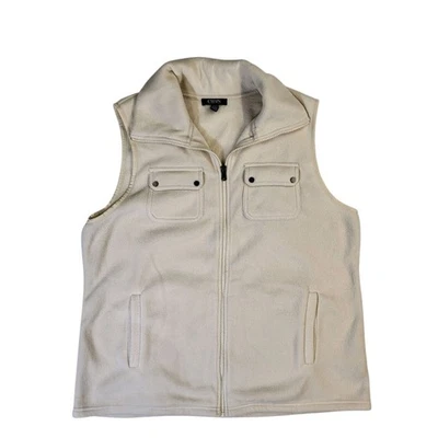 CHAPS Full Zip Fleece Vest Women's Size XXL Cream Off-White Pockets Soft EUC - Image 1 of 4