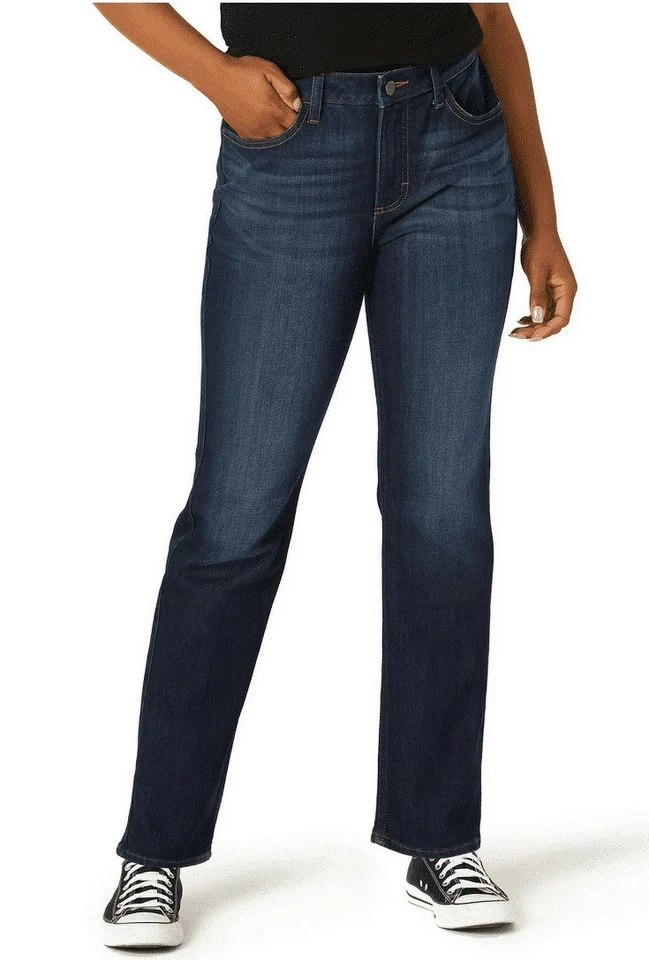 Lee Mid Rise Regular Fit Straight Leg Jeans. Size 14 Long. Dark Wash.