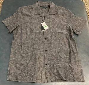 Perry Ellis Men’s L Dark Sapphire Linen Blend Short Sleeve Untucked Shirt $79.50 - Picture 1 of 6