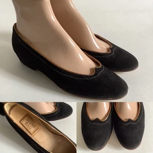 Vintage 1970's  Geoffrey Beene “Beene Bag” Black Suede Flats Gold Trim SZ 6 1/2 - Picture 1 of 10