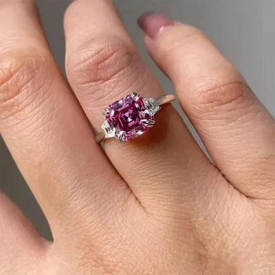 Anillo de propuesta de plata de ley 925 con diamantes rosas Asscher naturales certificados de 4 quilates VS1 Foto 1 de 4