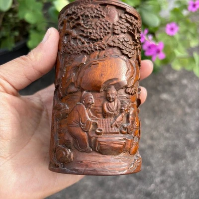 China Madera de boj natural tallada a mano figura-historio estatua cepillo maceta suministros de oficina Foto 1 de 4