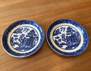 2 x Antique Victorian Willow Pattern Pin Trinket Dishes 10.75cm Wide - Picture 1 of 6