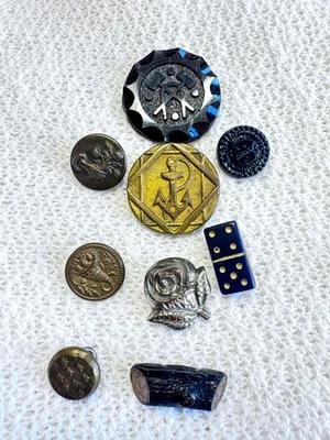 Antique Vintage Buttons Croquet Log Dice Rose Anchor Hand Med Sm B182 - Image 1 of 4