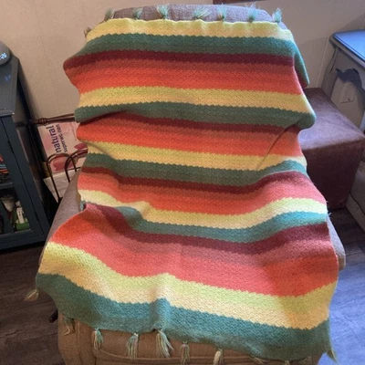 Manta afgana/regazo ganchillo de colección amarilla, verde naranja marrón 3’2”x3’9” Grannycore Foto 1 de 3