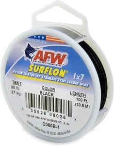 American Fishing Wire Surflon Nylon Coated 1x7 100 Feet, 60 Pound Test, Black  - Picture 1 of 7