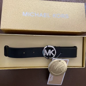Michael Kors Pave Logo Belt In Box Woman's Size L/XL Adjustable Black Waistband  - Picture 1 of 8
