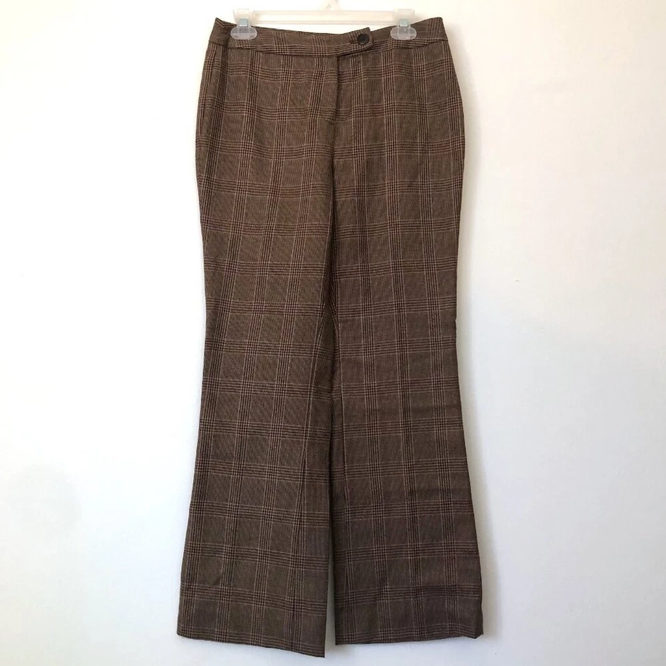 Pantalones de vestir Jones New York marrón tostado borgoña granate a cuadros mezcla de lana PETITE 6P Foto 1 de 4