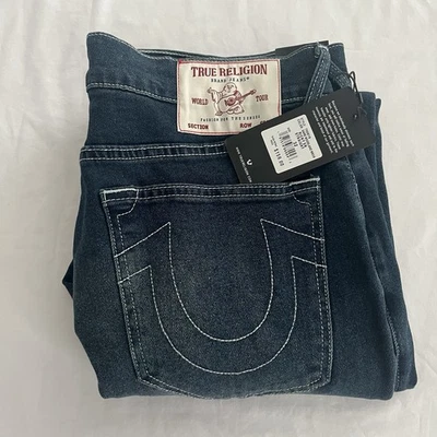 Pantalones de mezclilla rectos relajados True Religion Ricky lavado oscuro para hombre talla 32X34 nuevos con etiquetas Foto 1 de 4