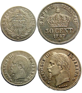 Frankreich 20 Centimes 1860 + 50 Centimes 1867, BB Straßburg - Picture 1 of 7