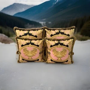 Set Of 2 Custom Made Versace Pillows Sz18”18” Lion And Urn Pink Gold Velvet - Picture 1 of 13