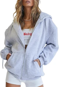 Women'S Drawstring Zip up Cute Hoodies Fall Jacket Oversized Casual Sweatshirts - Picture 1 of 35