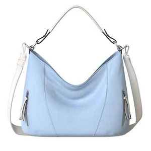 Bolso shopper de mujer asa de mano hombro cuero vegano auténtico 30627 azul claro - Imagen 1 de 6