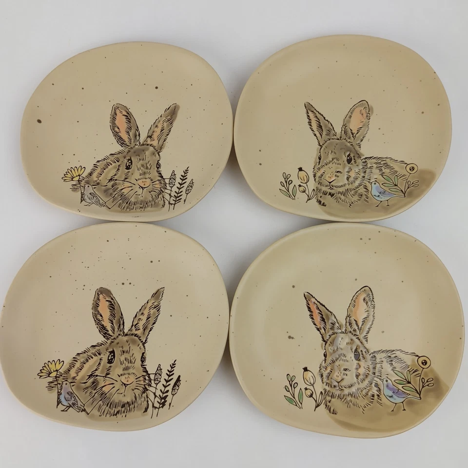 Set of 4 Spectrum Evergreen Easter Bunny Appetizer Dessert Plates Spring 2021