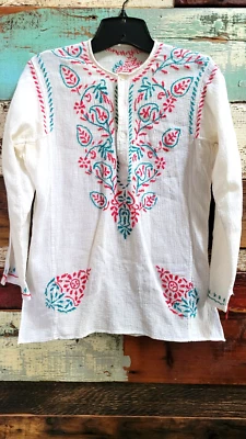 Blusa túnica vintage de algodón bordada boho hippie festival top pequeña de los años 70 Foto 1 de 4