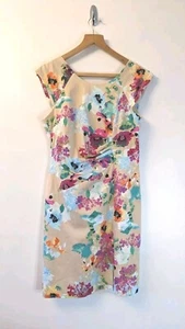 Apricot Cream Dress With Country Garden Print Size Large~UK 14 - Picture 1 of 13