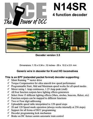 NCE 131 DCC N14SR Decoder N HO 4 Function wired 524-131 | $5 Offer - Image 1 of 2