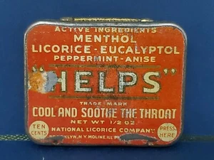 VINTAGE TIN HELPS PELLETS FOR MINOR THROAT IRRITATIONS NATIONAL LICORICE CO.  - Picture 1 of 5
