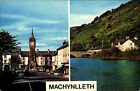 Machynlleth Wales Zweibildkarte ~1960/70 Clock Tower River Dovey Pen y Bont