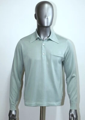 French Vintage 70s MONTAGUT PARIS polyamide long sleeves green polo shirt size M - Image 1 of 4