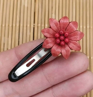 Gorgeous Genuine Leather Red Flower Hair Clip 5cm - Image 1 of 4