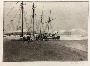 Grabado náutico de punto seco de una goleta raro John A. Dix - firmado y fechado 1924 - Imagen 1 de 8