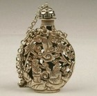 Exquisite Chinese Old Tibetan silver carved character Hang Sachet snuff bottle