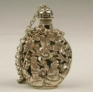 Exquisite Chinese Old Tibetan silver carved character Hang Sachet snuff bottle - Picture 1 of 6