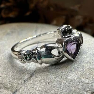 Anello Marcasite Claddagh Irlanda Promessa Anello Ametista 925 - Foto 1 di 10