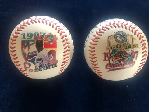Vtg. Lot - 2 Diff. Miami Florida Marlins MLB World Series Foto Baseballs - 1997 Cover
