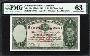 Australia 1 One Pound P26b R30ab 1942 Armitage McFarlane PMG63 UNC Banknote Note - Picture 1 of 2