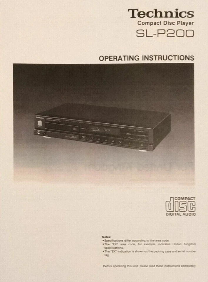 Technics SL-P200 - Compact Disc Player - Operating Instructions - USER MANUAL - Image 1 of 1