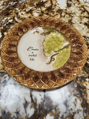 Create A Joyful Life Grape Motif Tuscan Style Decorative Plate  8" — 第 1/4 张图片
