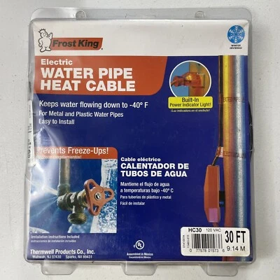 Cable de calor para tubería de agua eléctrica Frost King HC30 30' NUEVO Foto 1 de 2