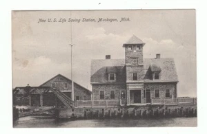 Tarjeta postal vintage PC 1907 NUEVA ESTACIÓN SALVAVIDAS EE. UU. ¡Muskegon Michigan! - Imagen 1 de 2