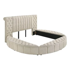 Coaster Sonya Tufted Upholstered Modern Fabric Eastern King Storage Bed in Ivory - Picture 1 of 11