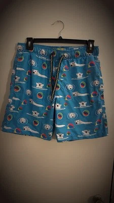 Costume da bagno Surf Society blu e bianco con orsi polari e palline da spiaggia #nuoto - Immagine 1 di 4