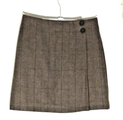 JOULES   'Mona'  Light Brown Faux  Wrap Style Plaid Skirt - Wool Blend - UK 10 - Image 1 of 4