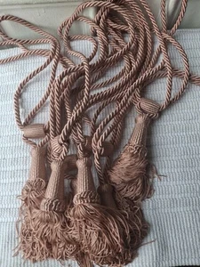 Vintage Curtain Tiebacks Double Loops Rope Design Tassels Pale Pink Lot Of 6 - Picture 1 of 3