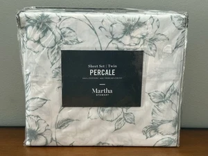 Martha Stewart Collection 400 TC Cotton Percale Green Floral Twin Sheet Set NEW - Picture 1 of 7