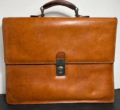 Italian Made in Florence Italy Light Brown Leather Laptop Bag W/ Key 16x12" - Image 1 of 4