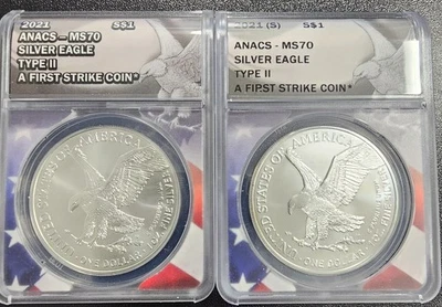 2021 /2021-S AMERICAN EAGLE SILVER DOLLAR - TYPE 2 - ANACS-MS 70 - Image 1 of 2