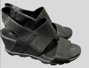 Sorel Sandals Joanie II Wedge Slingback Black Leather NL3615-010 Womens Size 8.5 - Picture 1 of 13