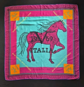 VERSACE 19.69 90cm Square Scarf Pink Teal Horse Italia Alber Zoran - Picture 1 of 21