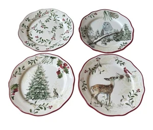 Holiday Salad Plates Set of 4 Cardinal Fawn Owl Better Homes & Gardens Heritage - Picture 1 of 18