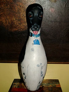 Custom Hand PAINTED Bowling Pin dog portrait of ANY BREED rat terrier Dogs cats - Picture 1 of 1