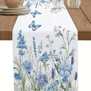 Tischläufer Blaue Wiesenblumen Schmetterling Aquarell-Stil 33x120cm Leinen-Optik - Bild 1 von 5
