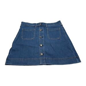 LC Lauren Conrad Denim Skirt Women 14 Blue Cotton Stretch Front Button High Rise